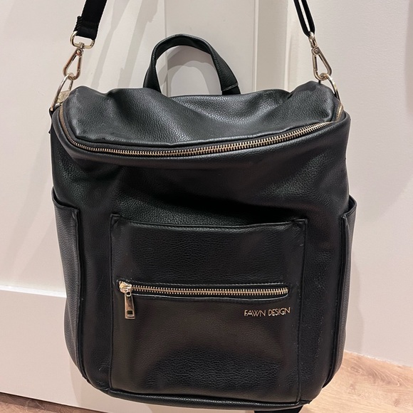 Fawn Design black leather diaper bag retails for $170 - Picture 2 of 6